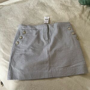 J Crew Factory Blue and White Seersucker Mini Skirt with Size 6 NWT